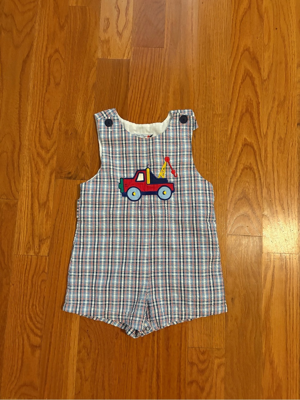Little Boys Plaid John John with Truck Applique